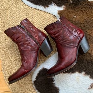 Luchesse garnet red women’s leather cowboy bootie